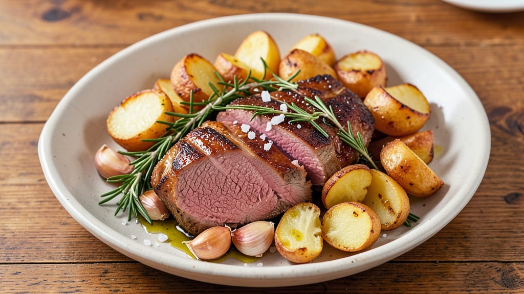 America's Test Kitchen Beef Top Loin Roast With Potatoes Recipe: Herb-Crusted Roast and Garlic-Herb Spuds