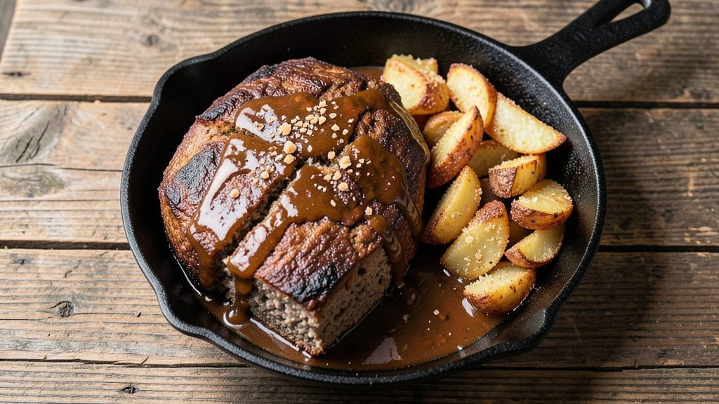 Cowboy Meatloaf and Potato Recipe: Smoky BBQ Glaze Over Crispy Potatoes
