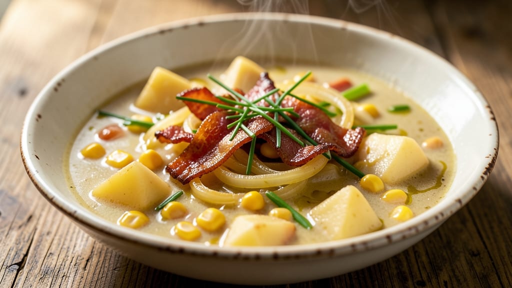 Old Fashioned Corn and Potato Chowder Recipe: Smoky Bacon and Thyme Depth in One Pot